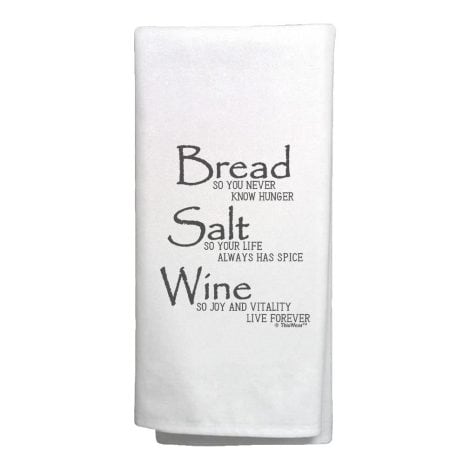 “Kitchen Towel – Beautiful Life Quote Bread Salt Wine Housewarming Gift for Women in White.”