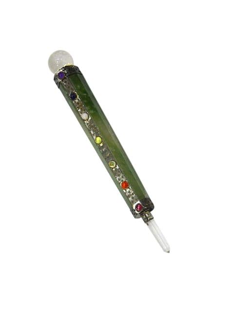 “Aatm’s Lucky Wealth Wand Tower with 7 Chakra Gemstones for Natural Healing with Green Aventurine.”