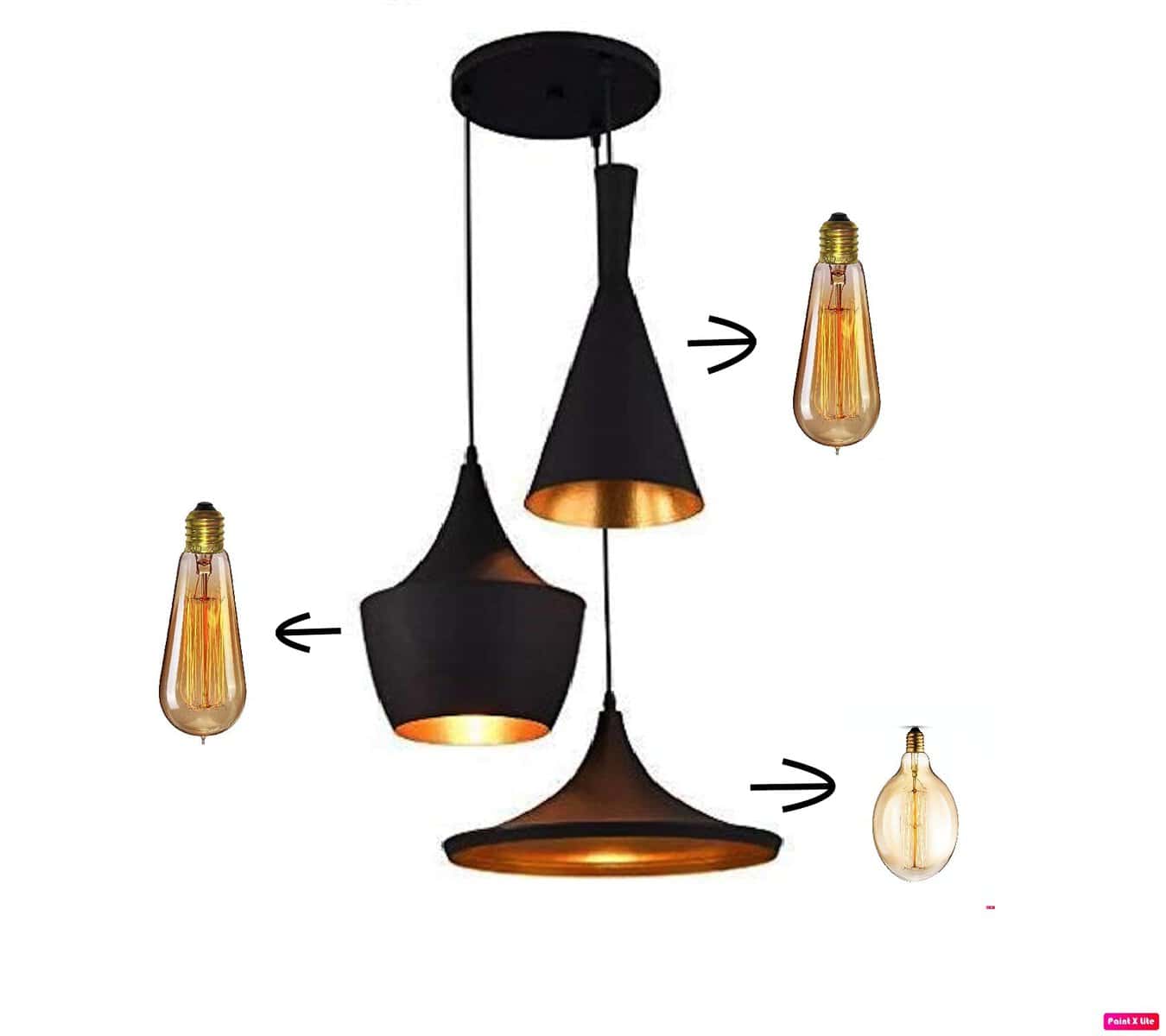 Groeien 3-Light Industrial Black Finish Metal Shade Hanging Pendant Ceiling Lamp Fixture Tulip Cone Disc (Bulb Included), 60 Watts