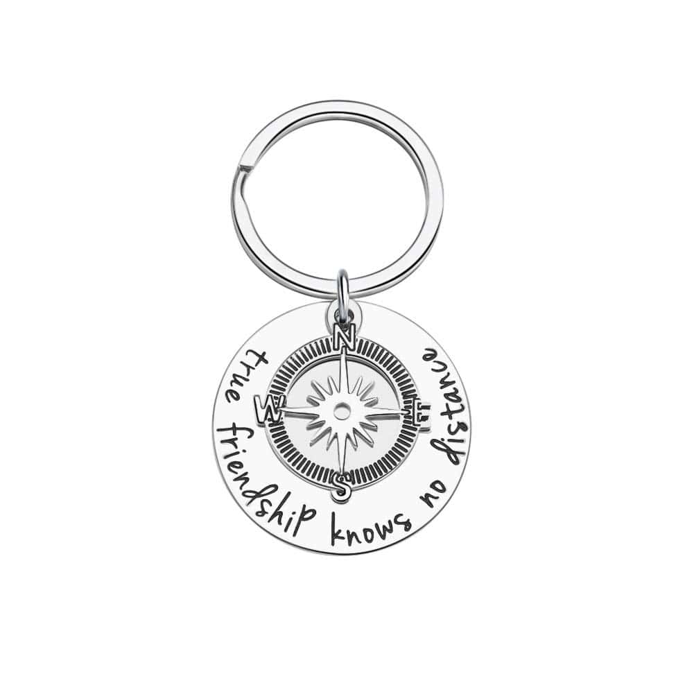 Best Friend Gift Keychain for Women Men Teen Girls True Friendship Knows No Distance Long Distance Friendship Going Away Compass Gifts Keyring Jewelry Birthday Wedding