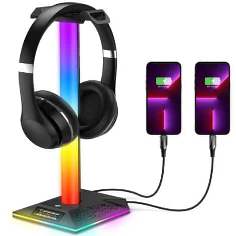 Enhanced RGB Gaming Headphone Stand with AUX, USB Ports, and Multiple Light Modes for Indian Gamers.