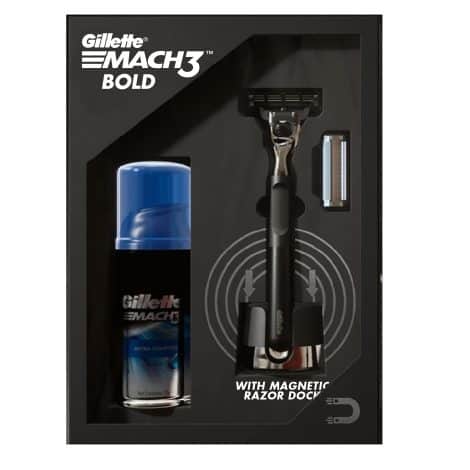 Gillette Mach3 Bold Gift Pack: Get a sleek black razor and accessories for an impressive shaving experience.