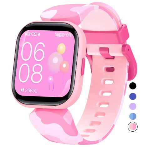 QOOGOT Children’s Smartwatch for Boys and Girls, Monitors Health, Activity, and Sleep, Waterproof, Alarm. Perfect kids gift.