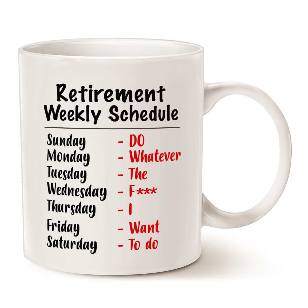 MAUAG Funny Retirement Gag Christmas Gifts for Family Mom Dad Grandpa Grandma, Retired Schedule Calendar Office Coffee Mugs for Coworker Cups, 11 Oz