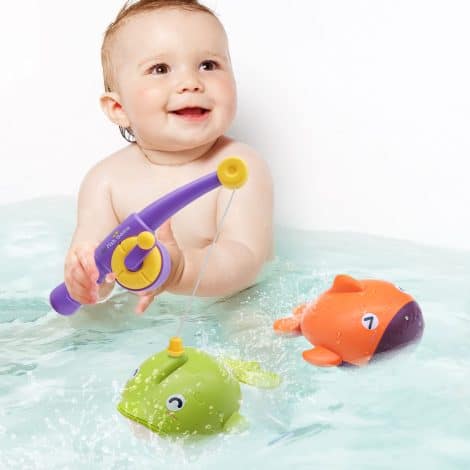 Magnet Fishing Game Bath Toy Set for Kids, includes 2 Wind Up Fish and Fishing Pole.