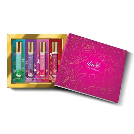 Iba Perfume Gift Set for Women (4*10 ml) with Luxurious Aqua, Fruity, Floral, Woody, Musky & Spicy Fragrances. Alcohol Free.