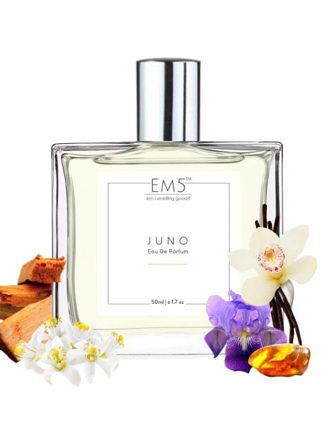 EM5™ Juno Perfume – A luxurious gift for women, featuring a strong and long-lasting powdery woody floral fragrance.