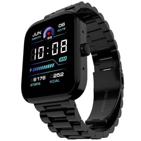 Fire-Boltt Encore Smart Watch: Stylish stainless steel design, large touch screen, long battery life, and improved health features. (Black)