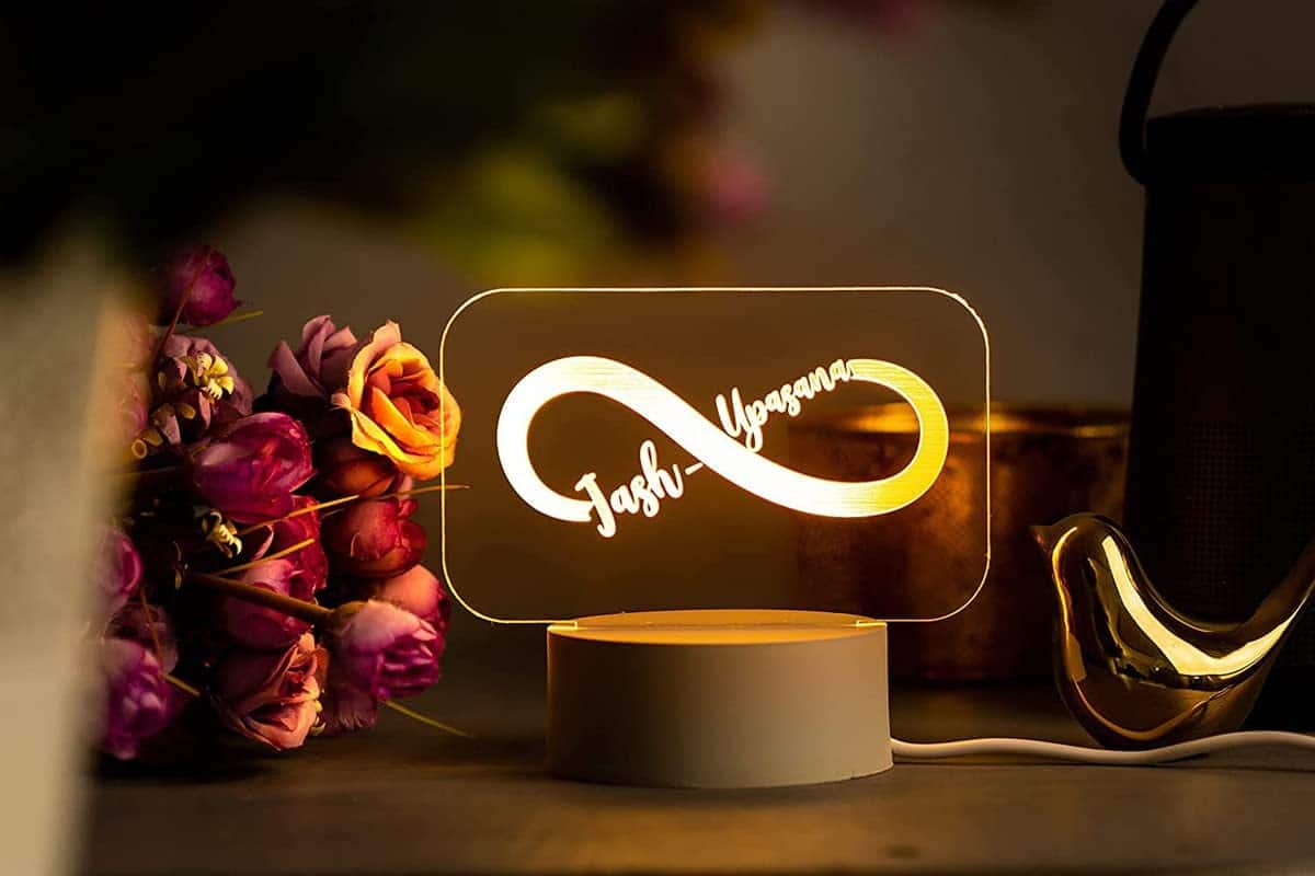 Avighna Customized Personalized Infinity Love Couple Names 3D LED Night Lamp (White, Transparent, Pack of 1)