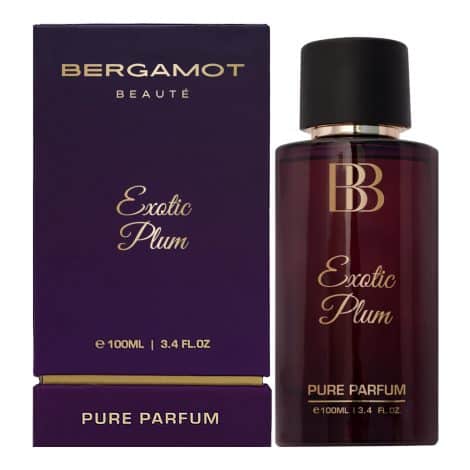 Introducing Bergamot Beauté EXOTIC PLUM, a long-lasting pure perfume with a higher concentration than regular 100 ML Eau De Parfum.