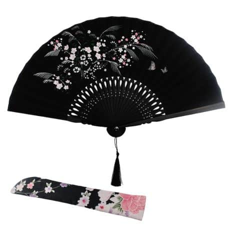 Wobe Grassflowers Folding Hand Held Fans – with a Fabric Sleeve for Protection – Ideal Birthday Gift.