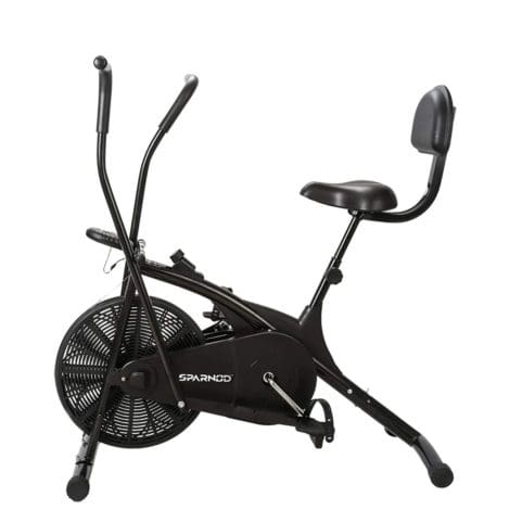 SPARNOD FITNESS SAB-05 Upright Air Bike Exercise Cycle for Home Gym – Full Body Workout – Adjustable Resistance, Height & Seat with Back Rest (Easy to Install)