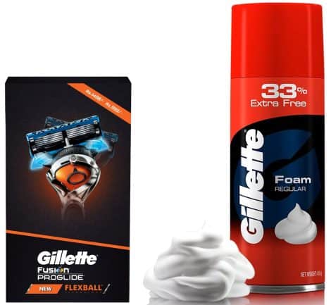 Gillette Flexball Pro Glide Gift Pack and Flexball Razor with 4 extra cartridges & Gillette Classic Regular Pre Shave Foam, 418g with 33% extra for free.