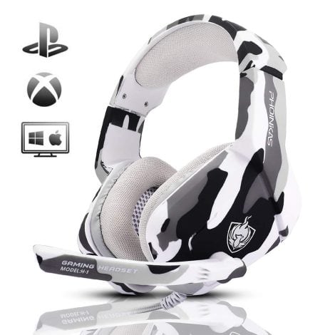 Camo Gaming Headset with Mic, Noise-Cancelling, LED Light, and Comfortable Earmuffs for PS4, Xbox, PC & more.