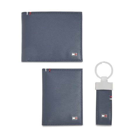 Tommy Hilfiger Stalin Leather Wallet Combo for Men – Navy with Card Holder and Keychain. Perfect Gift!