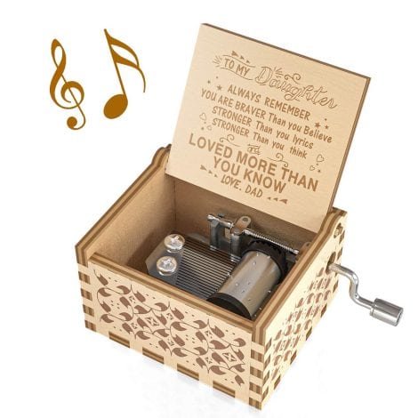 Ucuber Melody Box, Precious Gift for Daughter from Father, Engraved Wooden Vintage Box, Perfect Birthday/Valentine’s Day Gift (Father-Daughter)