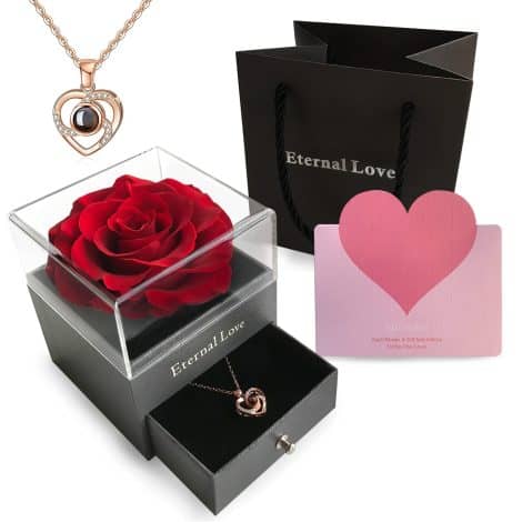 Enchanting Love You Necklace with Preserved Rose, a romantic gift for Indian girlfriends, wives, and moms.