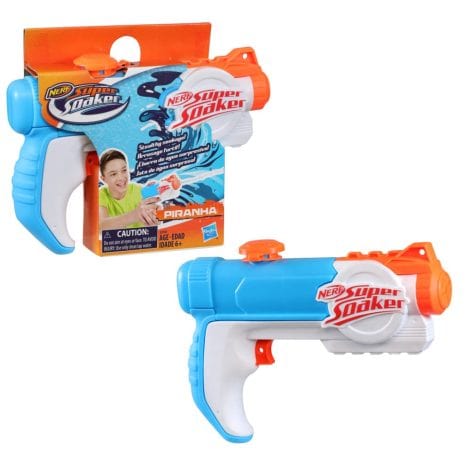 Branded Holi Pichkari Toys for Kids: Nerf Super Soaker Piranha Water Blaster, perfect for outdoor games! For 6-year-old boys and girls, 6 fl oz tank capacity, trigger action.