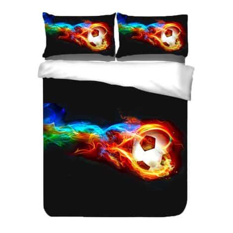 ADASMILE A & S Sports Black Bedding Sets Fire Soccer Duvet Cover Sets for Men and Teenagers, 3pcs Soft Brushed Microfiber in Full Size.