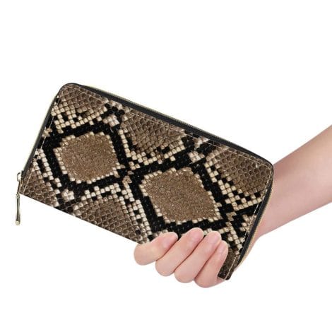 Stylish vintage snake pattern wallet with zipper, card slots, and gift box, perfect for Indian women.