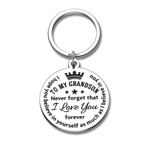 Keychain with heartfelt message and charm, perfect for Indian grandsons on special occasions like birthdays, Christmas, and graduations.