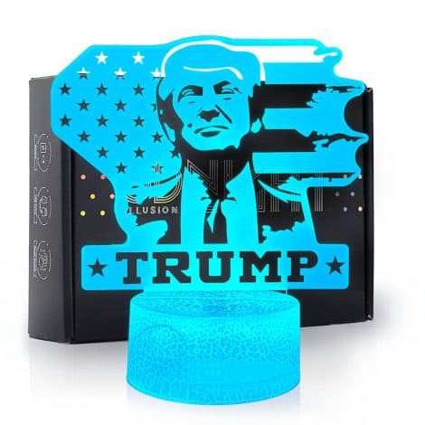 Ikavis 3D LED Night Light featuring Trump design, with 7 colors and touch sensor – ideal gift for all ages.