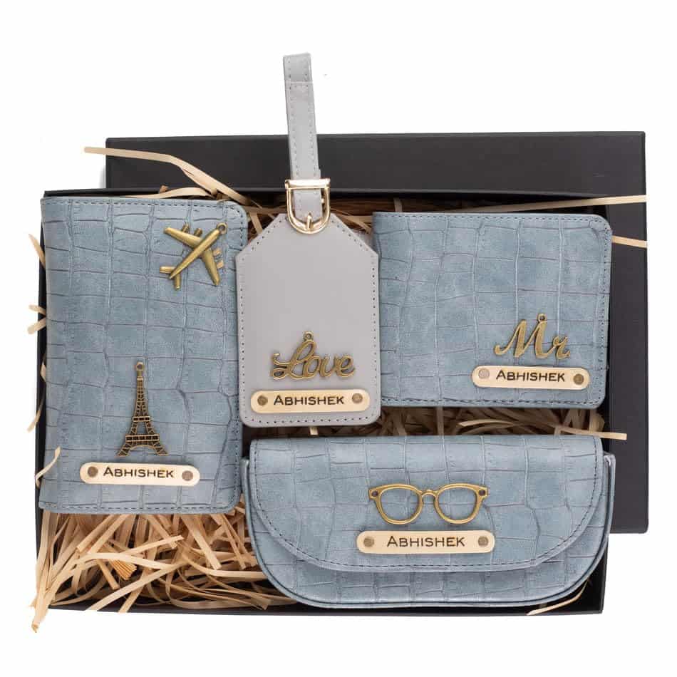 AICA Personalized Name & Charm Self- Leather Gift Set for Men (Darkgrey) | Christmas Secrete Santa Gifts for Friend Men Office Colleagues