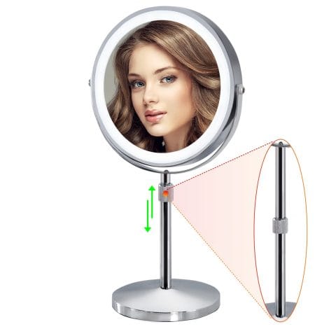 Furgatti Lighted Makeup Mirror, a versatile and stylish 8-inch vanity mirror with adjustable height and 3 color lights, perfect for Indian women!