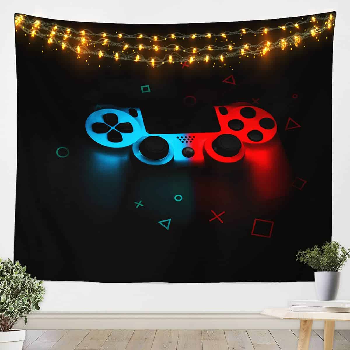 Teens Gaming Tapestry Gamer Gift for Boys Bed Tapestry Wall Kids Girls Young Man Video Games Wall Hangings Art Chic Pixel Abstract Tapestries Black Red Blue Home Living Room Decor Luxury,Medium 59x59