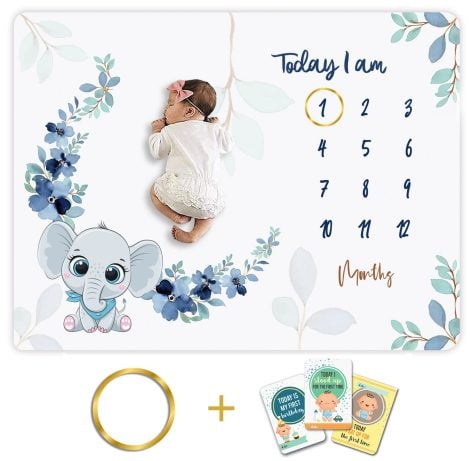 Personalized Catch Monthly Milestone Blanket | 1 to 12 Months | Ideal for Newborns, in Multiple Colors and Skin-Safe Cotton.