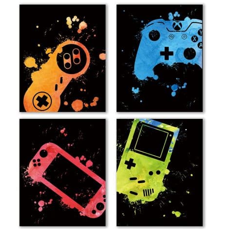 Gaming-inspired wall art, perfect for PS5 gamers, to decorate bedrooms, living rooms, and man caves. Great gamer gift. (8″X10″X4pcs)