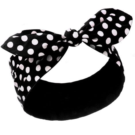 Black Big Dots Retro Hairband: Stylish white polka dot bandana headband, perfect hair accessory for Indian women and girls.