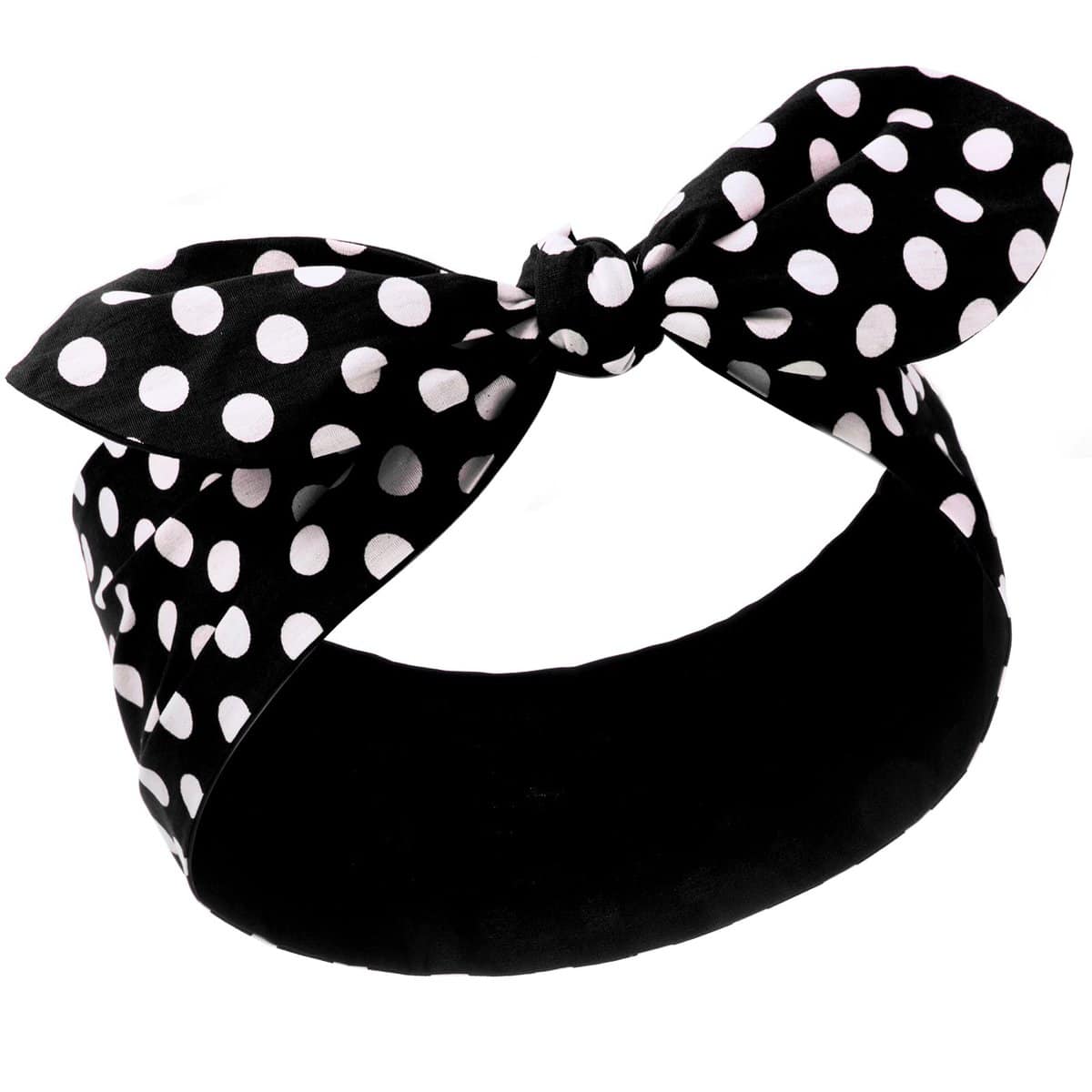 Costume Headband White Polka Dot Bandana Headband Wire Headband Retro Hairband Headwrap Hair Accessories for Women and Girls (Big Dots, Black)