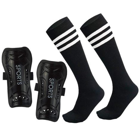 Black Mypre Shin Guards, suitable for boys and girls aged 5-10, offer soccer protection and comfort.