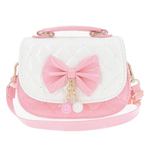 JUNOAI Small Girls Crossbody Bags for Children – Cute Mini Princess Handbags to Carry, Gift for Kids (Pink&White with Bow).