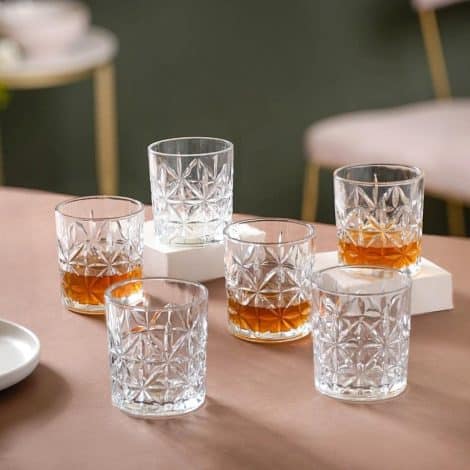 Nestasia Set of 6 Whiskey Glasses, 300ml, Clear Crystal, Durable Bar Glass, Safe for Indian consumers. Ideal for whiskey, Scotch, bourbon, brandy, and cognac.