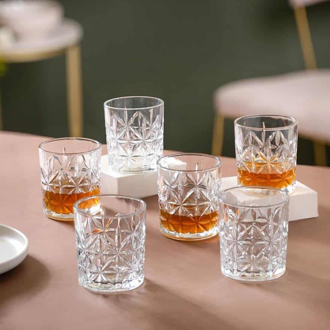 Nestasia Whiskey Glasses Set of 6, 300ml, Transparent Crystal Thick Walled Bar Glass, Lead Free | Perfect for Whiskey, Scotch, Bourbon, Brandy, Cognac