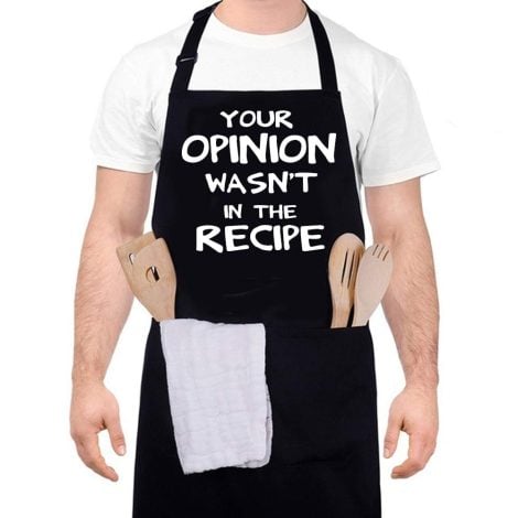 Funny black aprons with 2 big pockets, perfect birthday gifts for your loved ones, for cooking and grilling. Best apron.