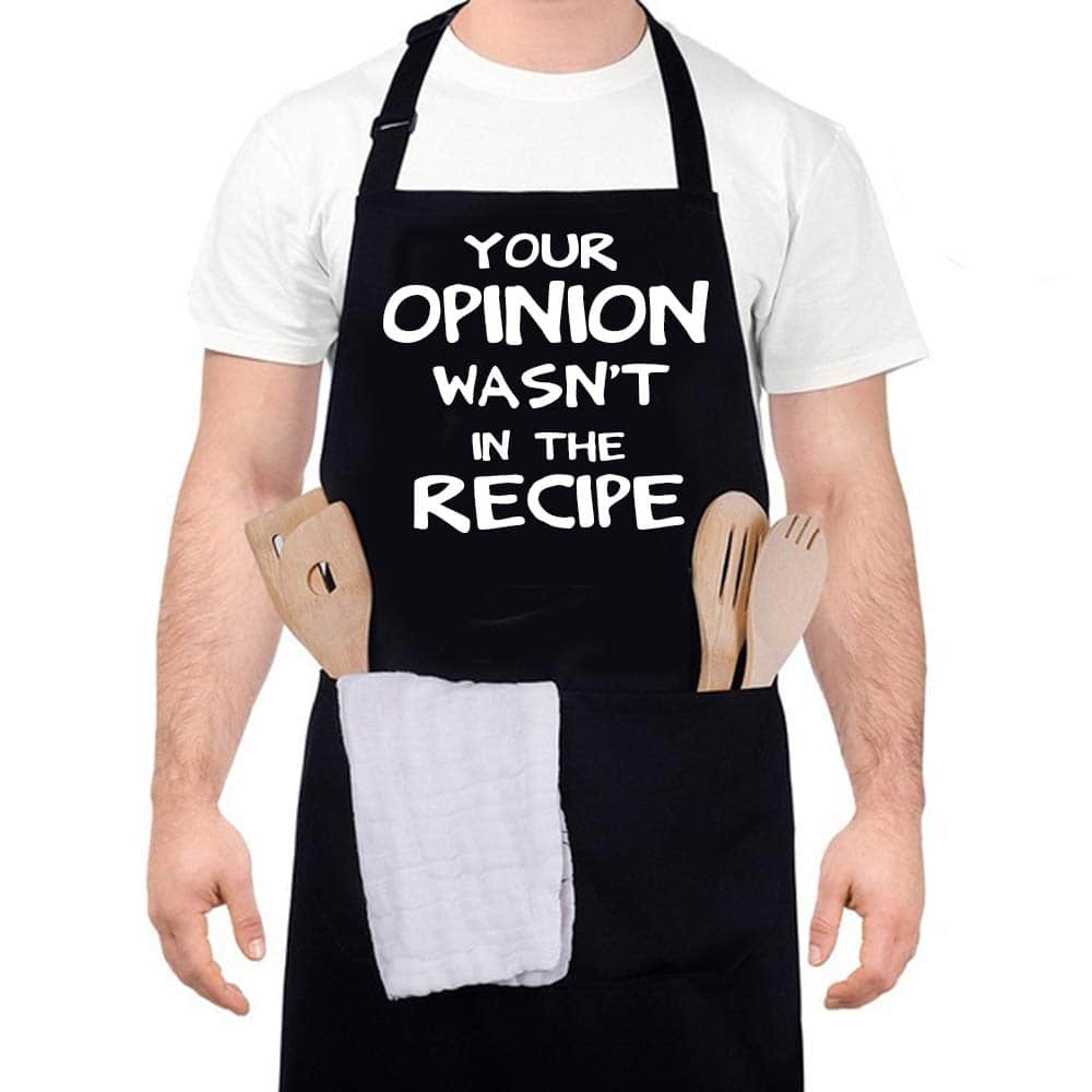 Your Opinion WASN`T in The Recipe - Funny Black Aprons for Men, Women with 2 Big Pockets Birthday Gifts for Husband, Dad, Son, Boyfriend, Friends, Mom - Kitchen Cooking Grilling BBQ Apron,Best AprO