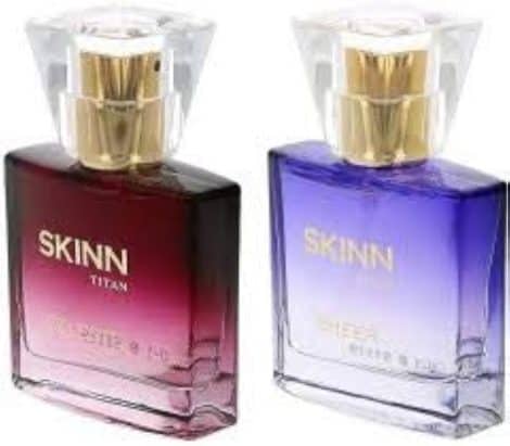 Buy 2 packs of Titan’s Skinn Perfume for Women, with Celeste and Sheer scents, 25ml each.