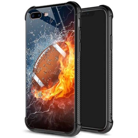 DJSOK Case is a rugged, shockproof cover with American football on fire design, compatible with iPhone 7/8 Plus. Ideal for Indian men, boys, and girls.