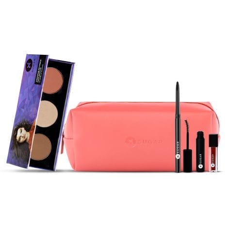 Premium Festive Makeup Kit by SUGAR Cosmetics – Includes Lipstick, Mascara, Kajal, Face Palette for all occasions. Free Pouch.