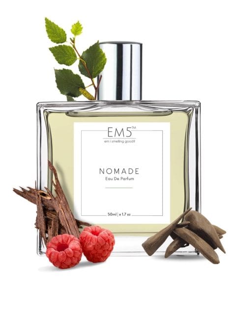 EM5™ Nomade Perfume, a unisex scent for men and women, with a strong and lingering fragrance of Amber Oud Smoky leather. Perfect luxury gift for both him and her in a 50 ml size.