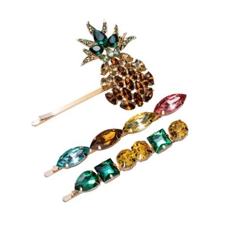 Get a stylish and vibrant set of 3 hair pins with a fancy pineapple design. Perfect for women/girls.