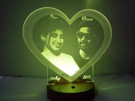 Apna Photo® Wood Heart 3D LED Lamp Multicolored 16 Color Changing Personalized Wedding Gift for Couples.