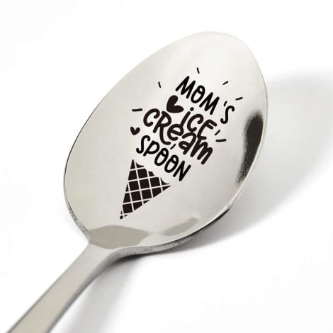 Funny engraved stainless steel ice cream spoon for mom – perfect gift for birthdays, Valentine’s, Mother’s Day, and Christmas.