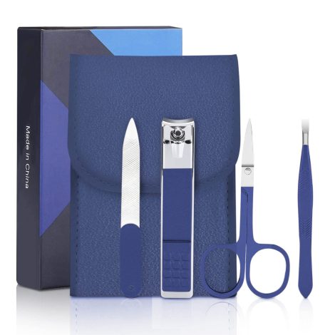 Blue Aceoce Travel Manicure Set, a mini 4PCS nail care kit, perfect gift for men, lovers, and parents.