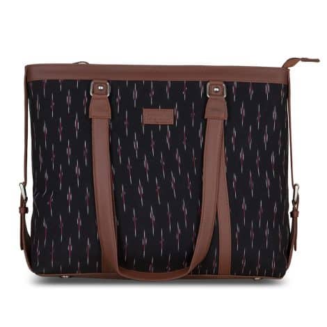 ZOUK Ikat Green-Red Office Bag for 15.6″ Laptop, Handmade with Vegan Leather and Self-printed Design.