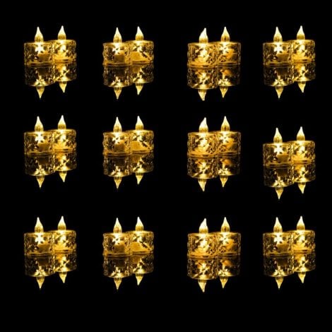 SATYAM KRAFT 24 Pieces Decorative Crystal Candles – Smokeless, Flameless Led Tea Light for Festive Decoration.