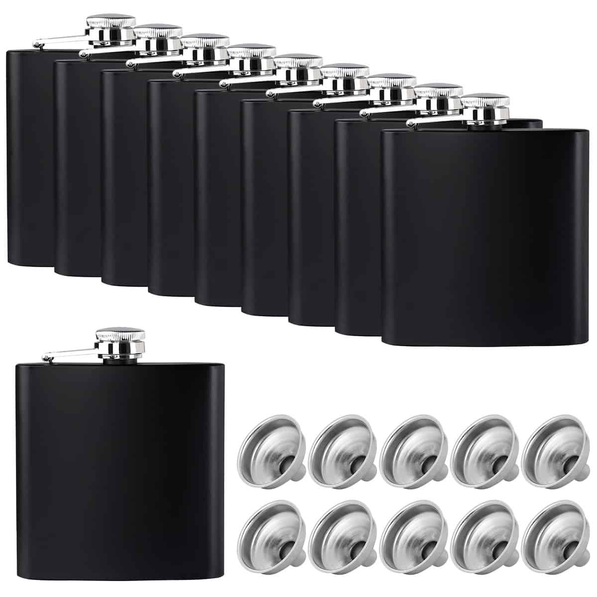 10 Pcs Black Flask Stainless Steel with Funnel,6 Oz